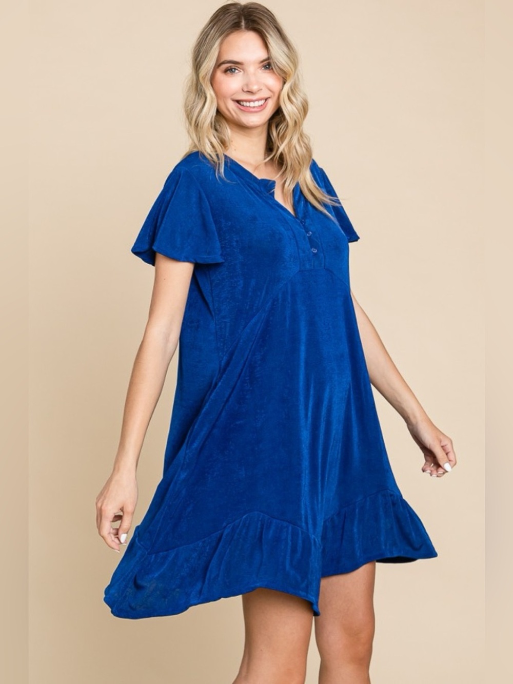 Culture Code Full Size Short Sleeve Ruffled Asymmetric Hem Dress - Picture 3 of 4